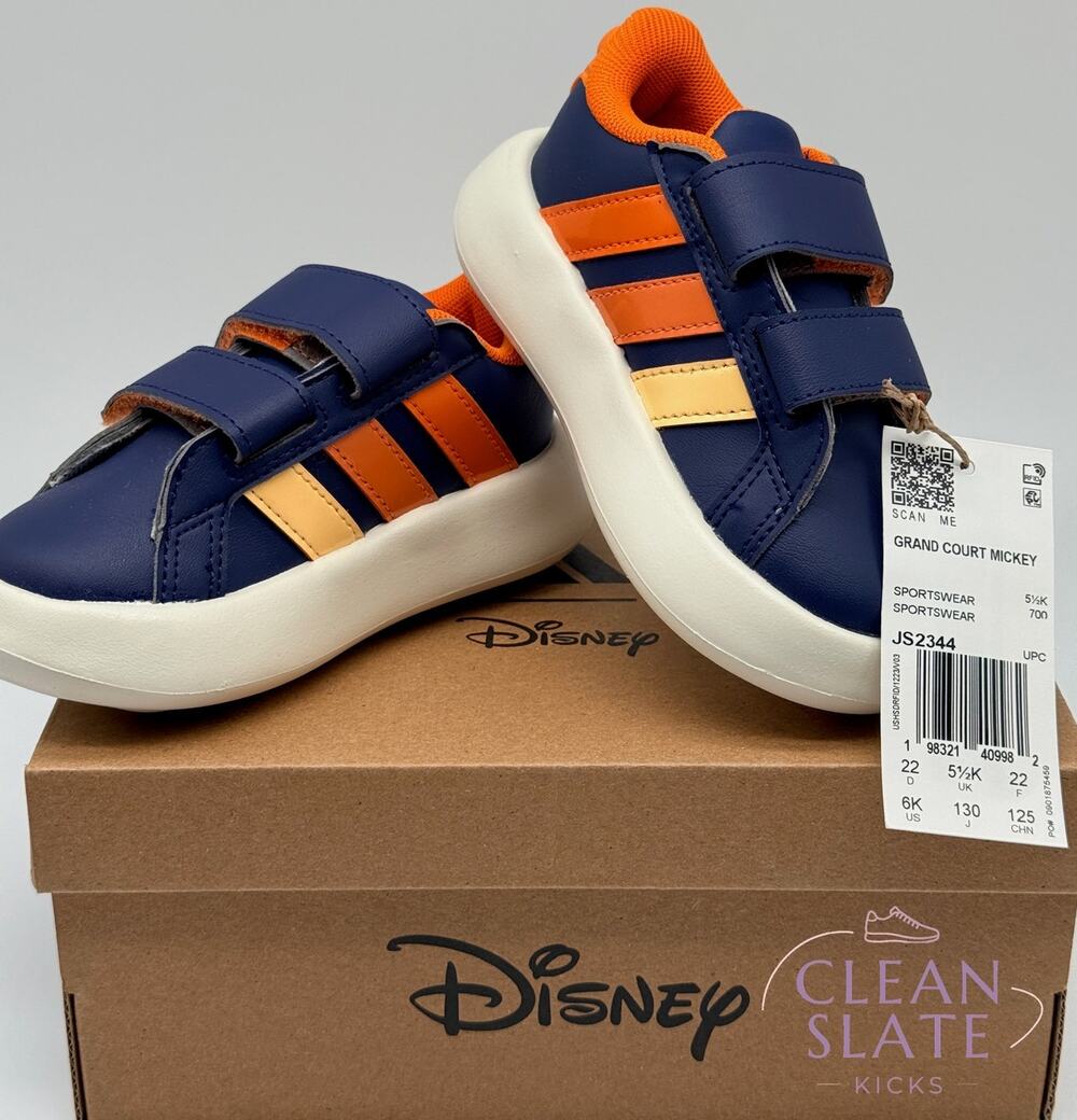 Adidas x Disney Grand Court Mickey, Navy/Orange, Toddler Size 6K, NIB/NWT